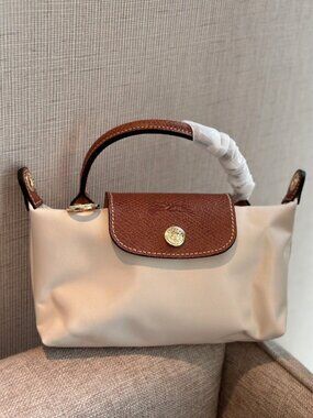 NWT Longchamp Original Mini Handbag Pouch Paper White Canvas Crossbody Tote XS